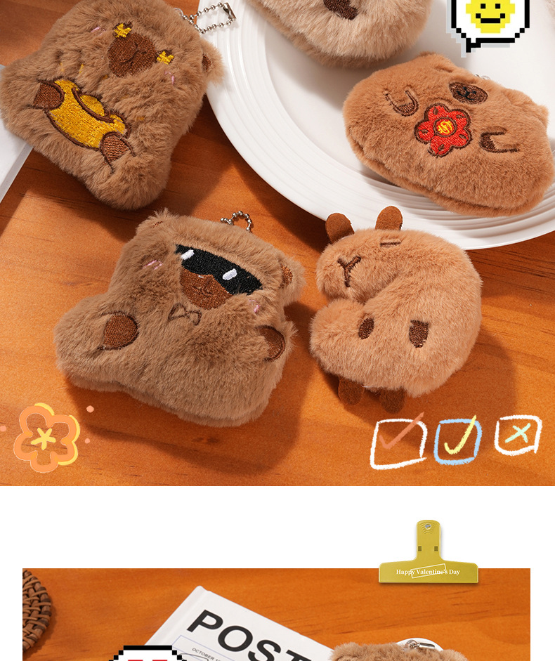 卡皮巴拉挂件配件胸针卡通毛绒动物DIY配饰装饰配件帽服装辅料发详情7