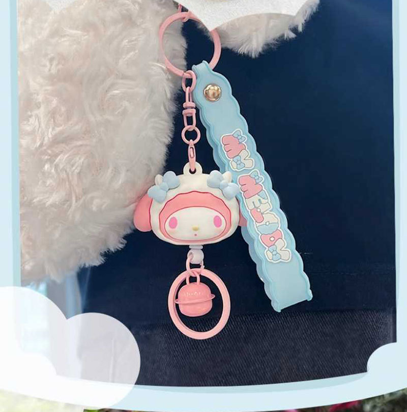 Sanrio official plush toy pull ring pendant, a pleasant and stress-relieving bell keychain bag pendant, decorated with a girlish heart pic 6