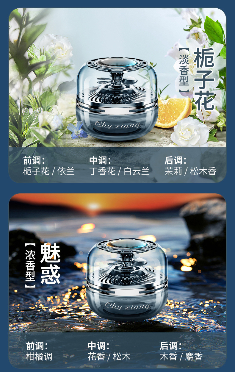 The new solar-powered rotating aromatherapy essential oil car perfume holder from Qihang is a high-end and long-lasting fragrance pic 20