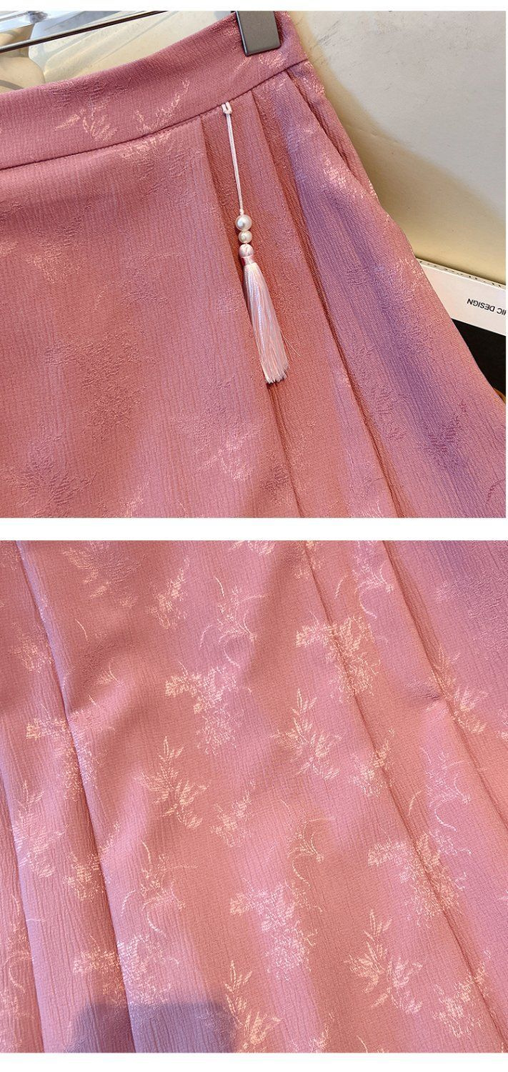 跨境货源时尚新中式提花百褶半身裙国风高腰显瘦马面长裙一件代发国潮详情19