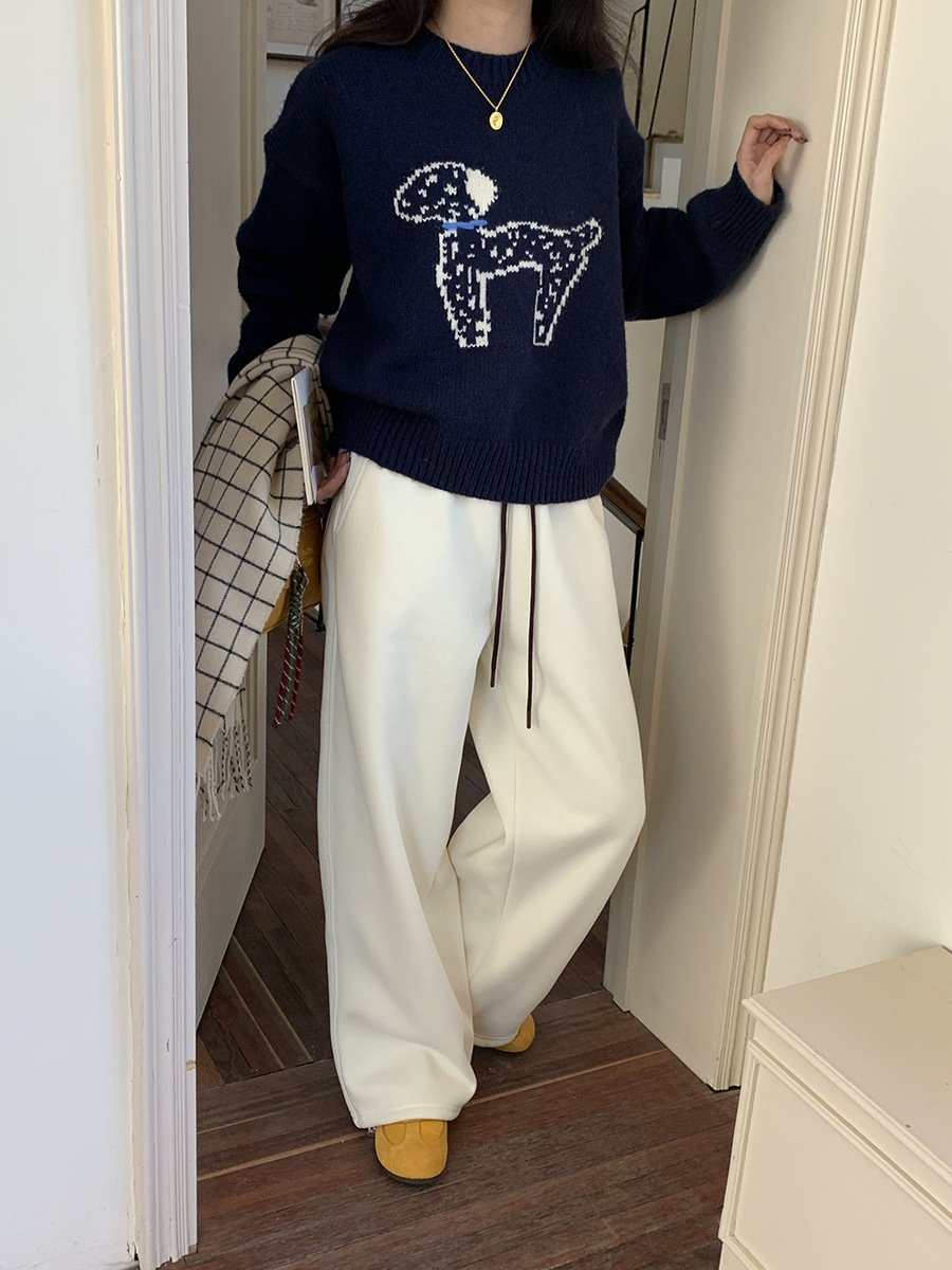 3thMorning撞色抽绳小狗刺绣宽松束脚阔腿加绒卫裤ZY2580详情36
