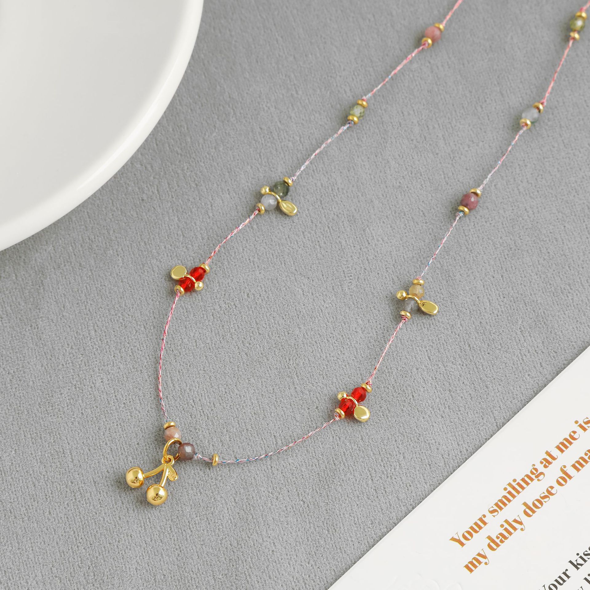 LAZY*家夏日果园系列樱桃项链 民族度假风简约气质编织樱桃锁骨链详情7