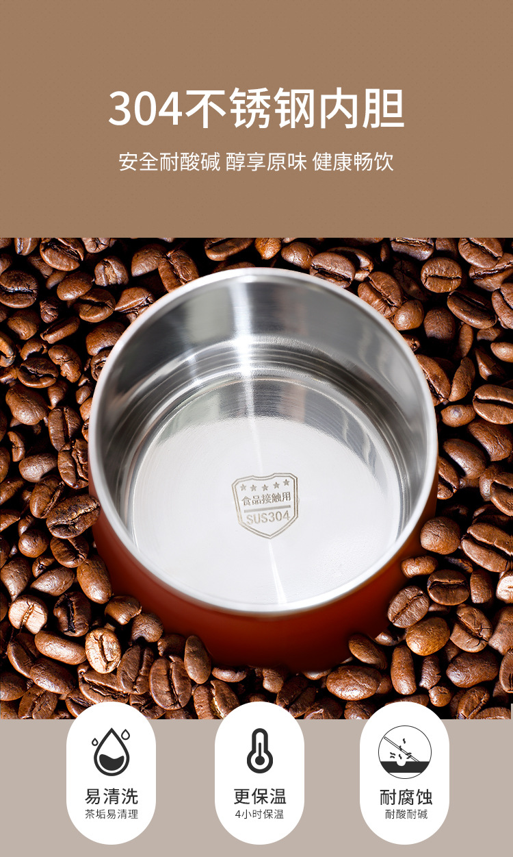 304 stainless steel mugs, portable coffee cups, thermos flasks, household red breakfast cups with spoon LIDS, office water cups pic 6