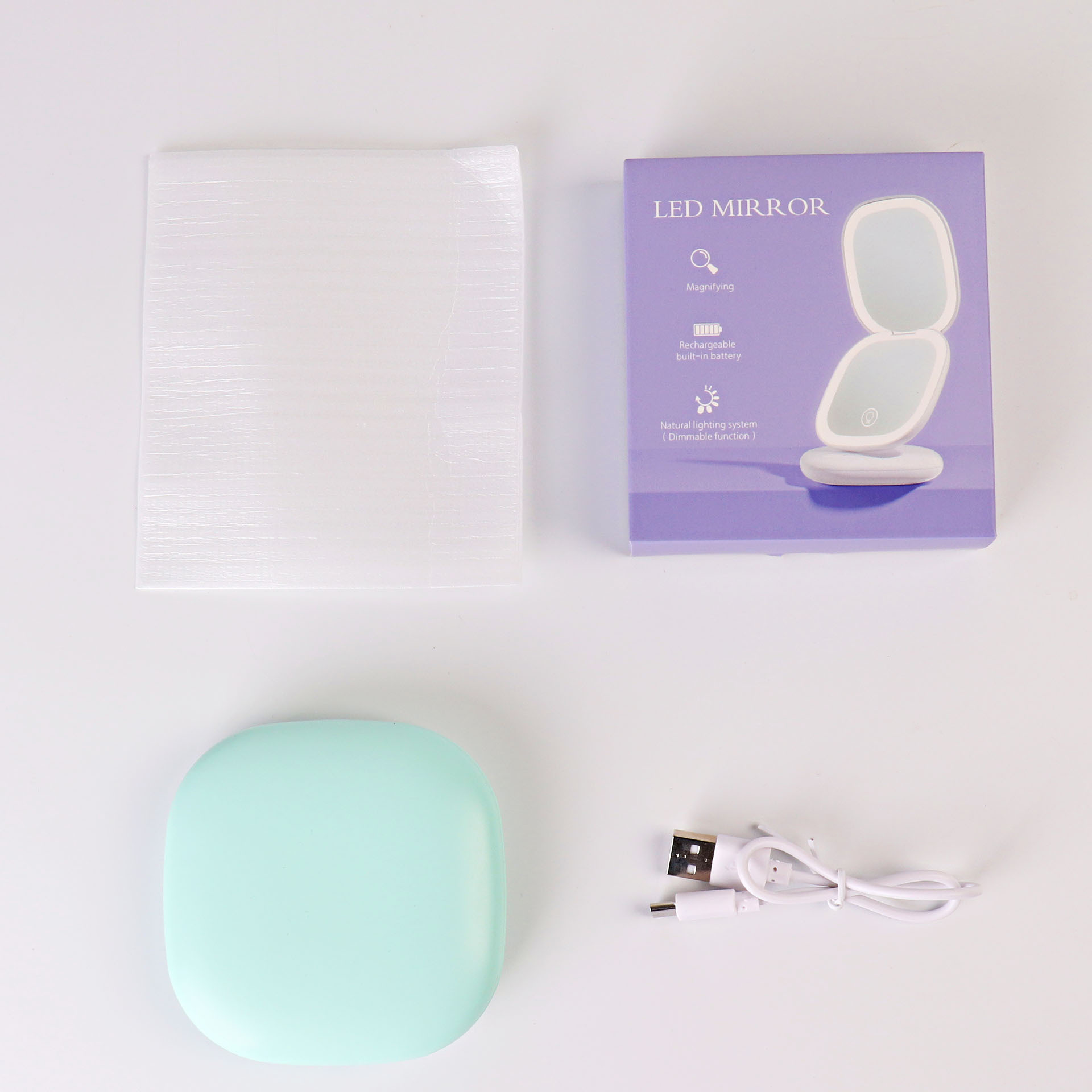 Wholesale of portable led makeup mirrors with double-sided lights and three-color light, foldable handheld USB charging small mirrors pic 21