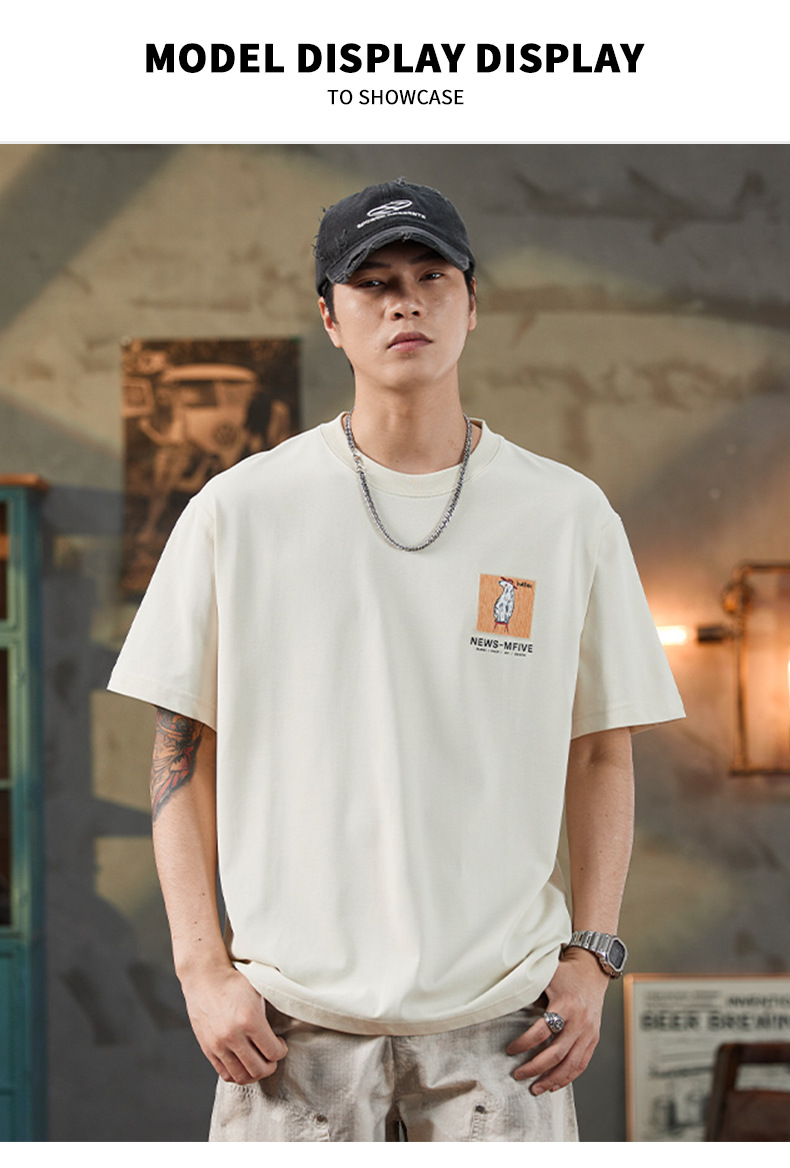 ALLIN 卡通印花短袖T恤男夏季美式重磅宽松百搭圆领五分半袖上衣详情1