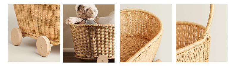Rattan toy storage basket for children aged 3-6, playing house, rattan trolley, hand-woven storage basket pic 3