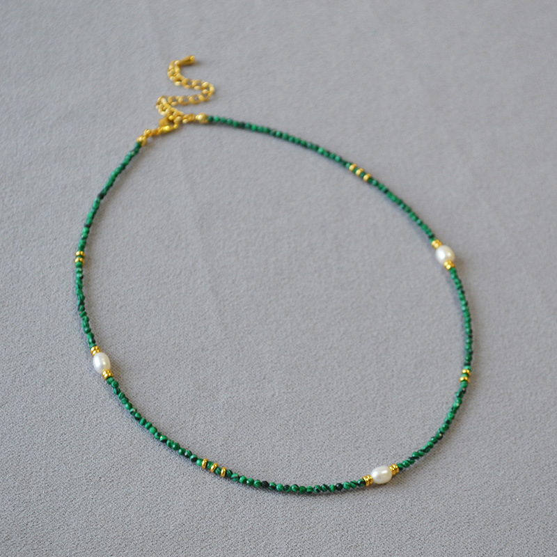 法式小众文艺复古孔雀石串珠祖母绿几何方形吊坠双层叠戴气质项链详情3