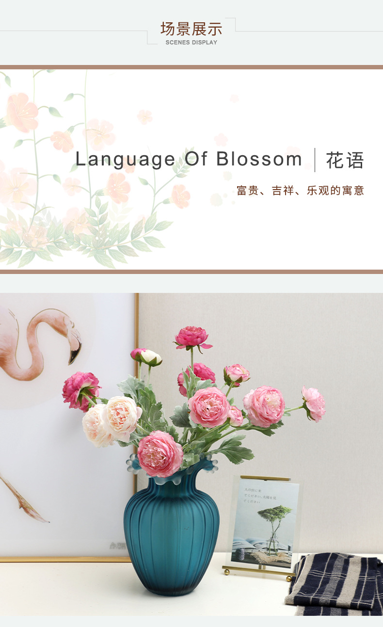 LAN Kwai Fong high-end ins Nordic style flocking 3-head Thousand-posture lotus artificial flower home living room decoration artificial flower wholesale pic 11