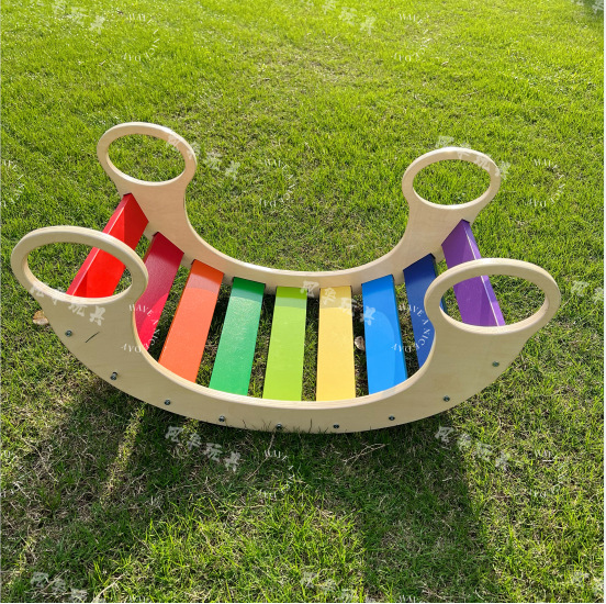 早教益智儿童木制多功能彩虹摇摇椅平衡板攀爬架互动玩具幼儿园详情6
