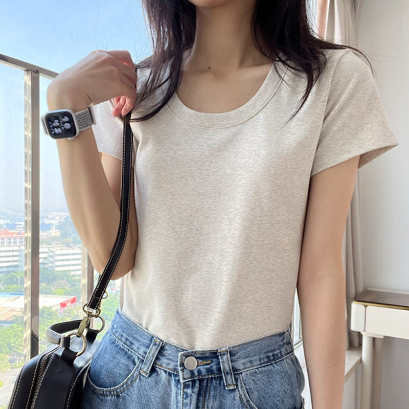【高品质纯棉】u领收腰正肩显瘦大领口修身短袖T恤女打底衫上衣夏详情12