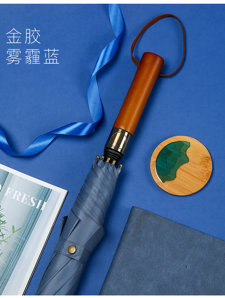 厂家直销高端黑胶木柄伞直杆雨伞男士商务伞高尔夫礼品伞晴雨两用详情14