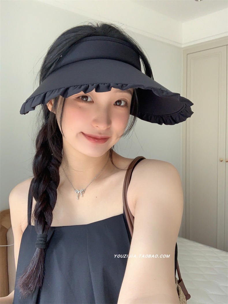 防晒帽女2024新款夏季户外冰丝大檐透气发箍式防紫外线遮阳空顶帽详情8