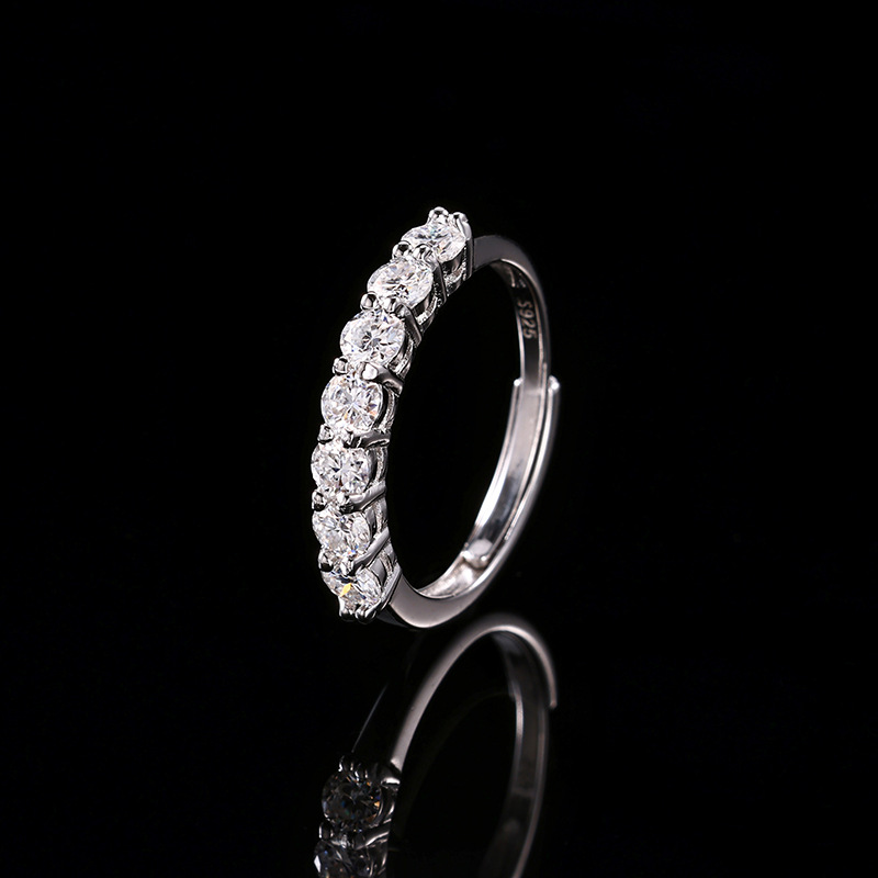 Fashion Trend Seven Princess Stacked Moissanite Row Ring, a simple and elegant half-ring diamond ring in pure silver for women pic 5