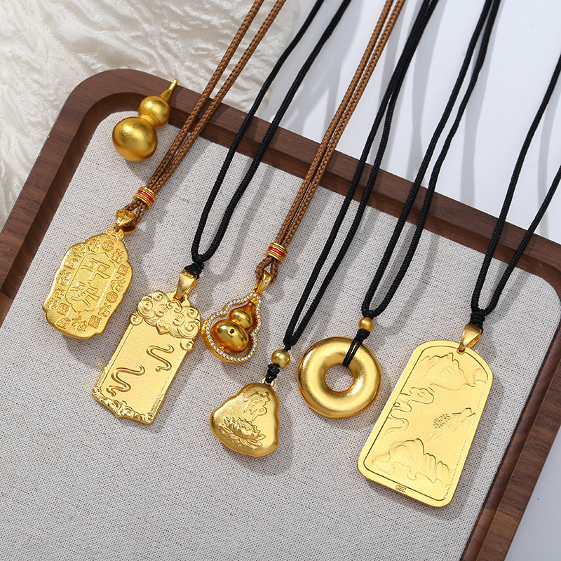 国风黄铜佛头平安好运腰牌葫芦挂件汽车装饰厂家批发项链详情2