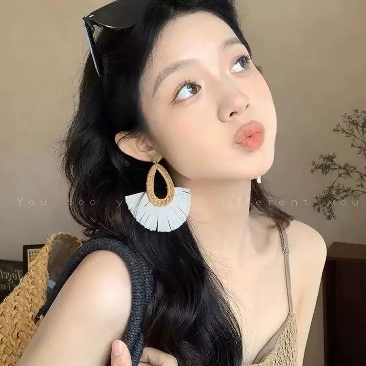 耳环度假风网红耳坠海边耳勾ins夏天新款拉菲草编手编藤编耳饰女详情24