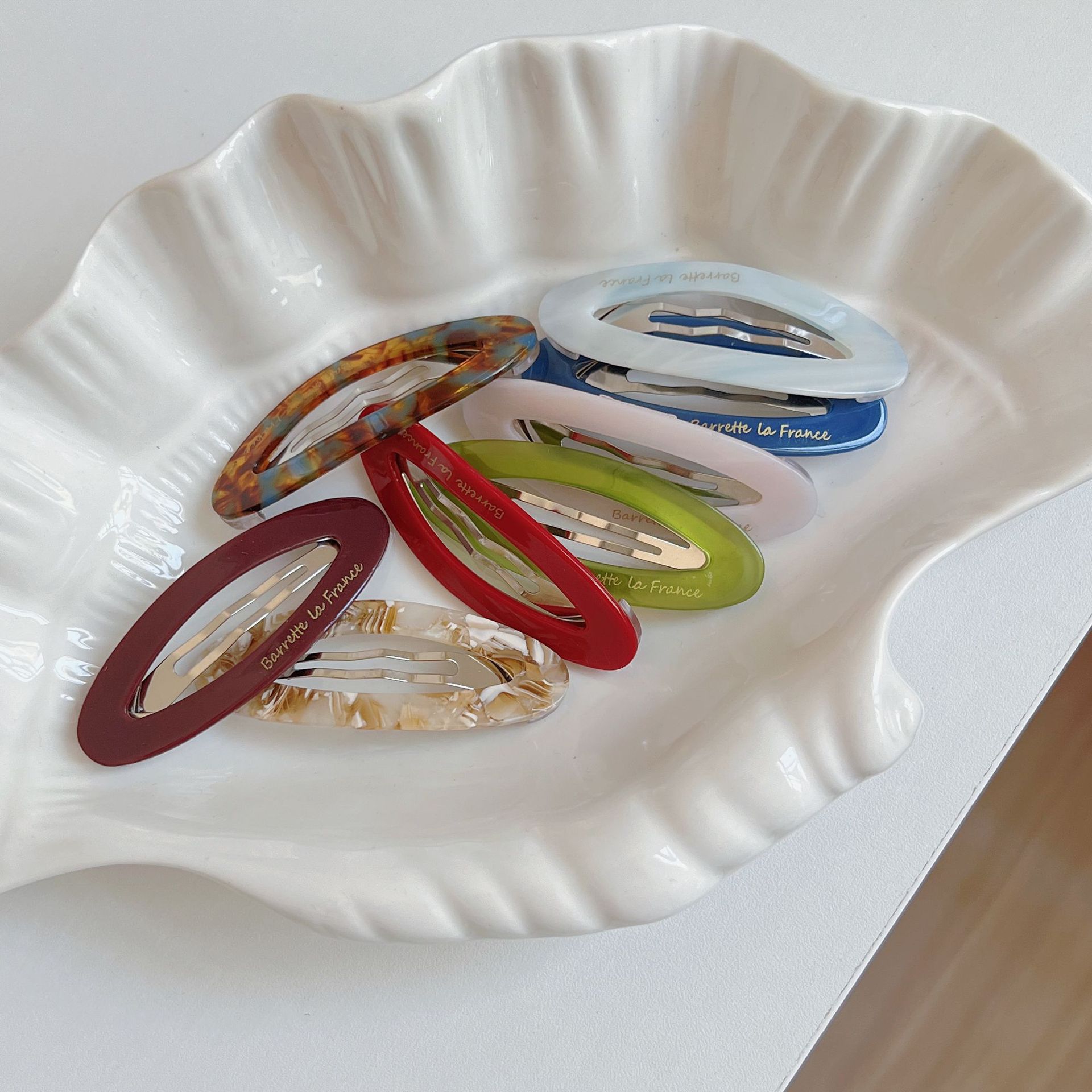 韩国金标夏日彩色椭圆发夹女多巴胺甜美少女刘海BB夹碎发边夹发饰详情6