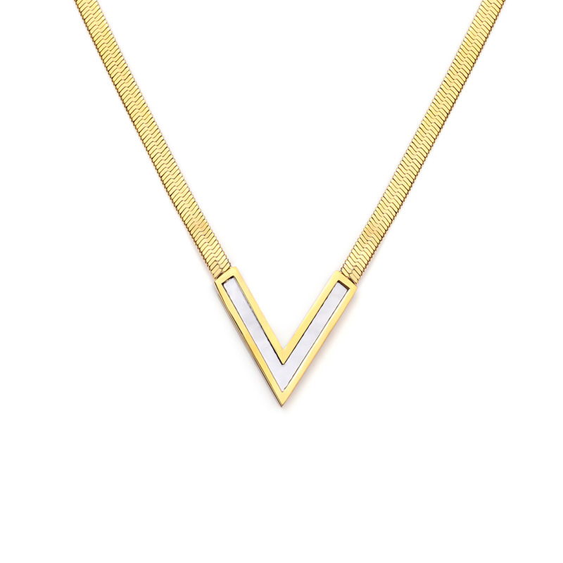 A sexy V-shaped pendant, flat snake chain necklace, retro and unique stainless steel 18K plated jewelry for women, a cross-border bestseller from Europe and America pic 4