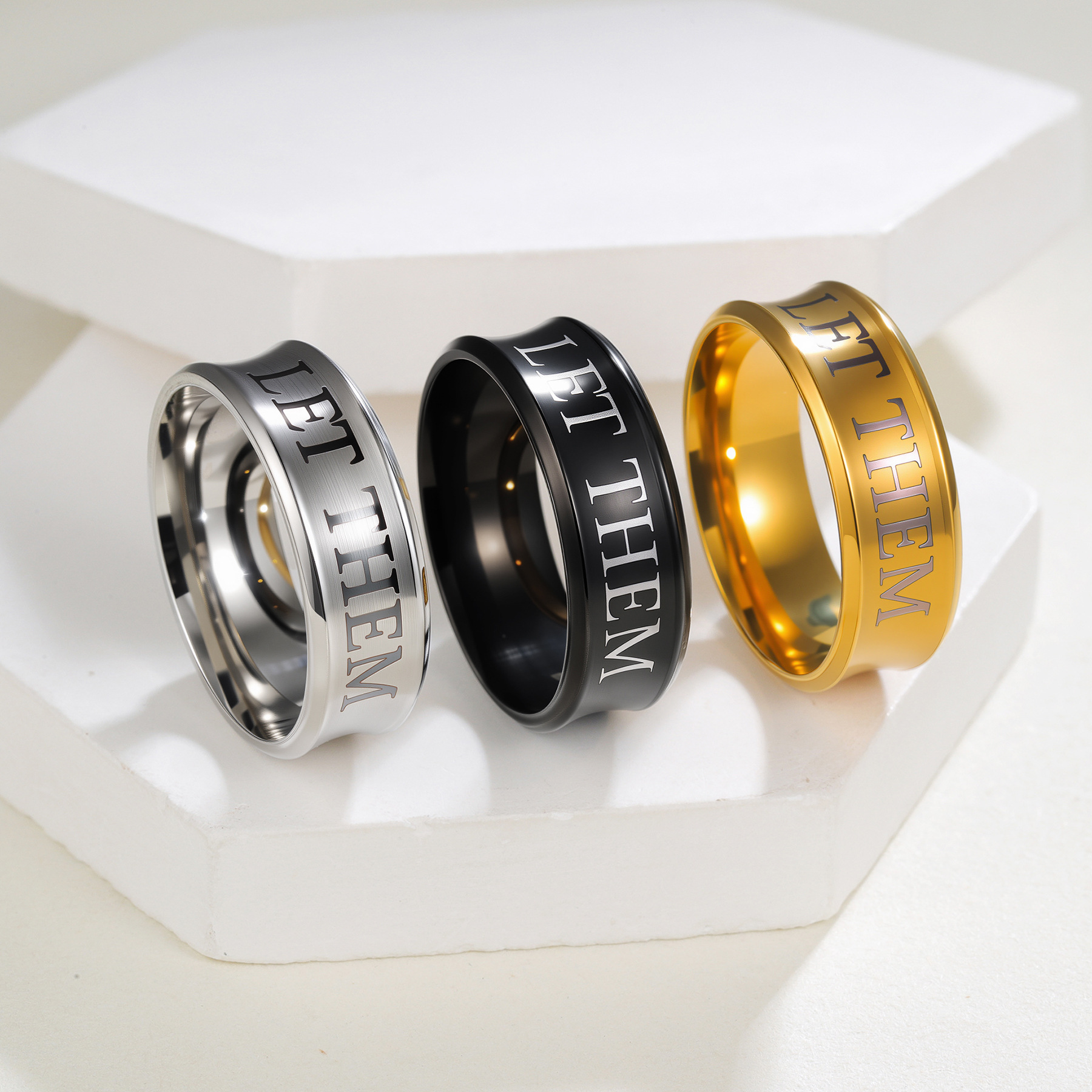 In 2025, the new glossy LET THEM couple rings from Europe and America are available for cross-border exclusive supply. Bulk orders offer better prices pic 2