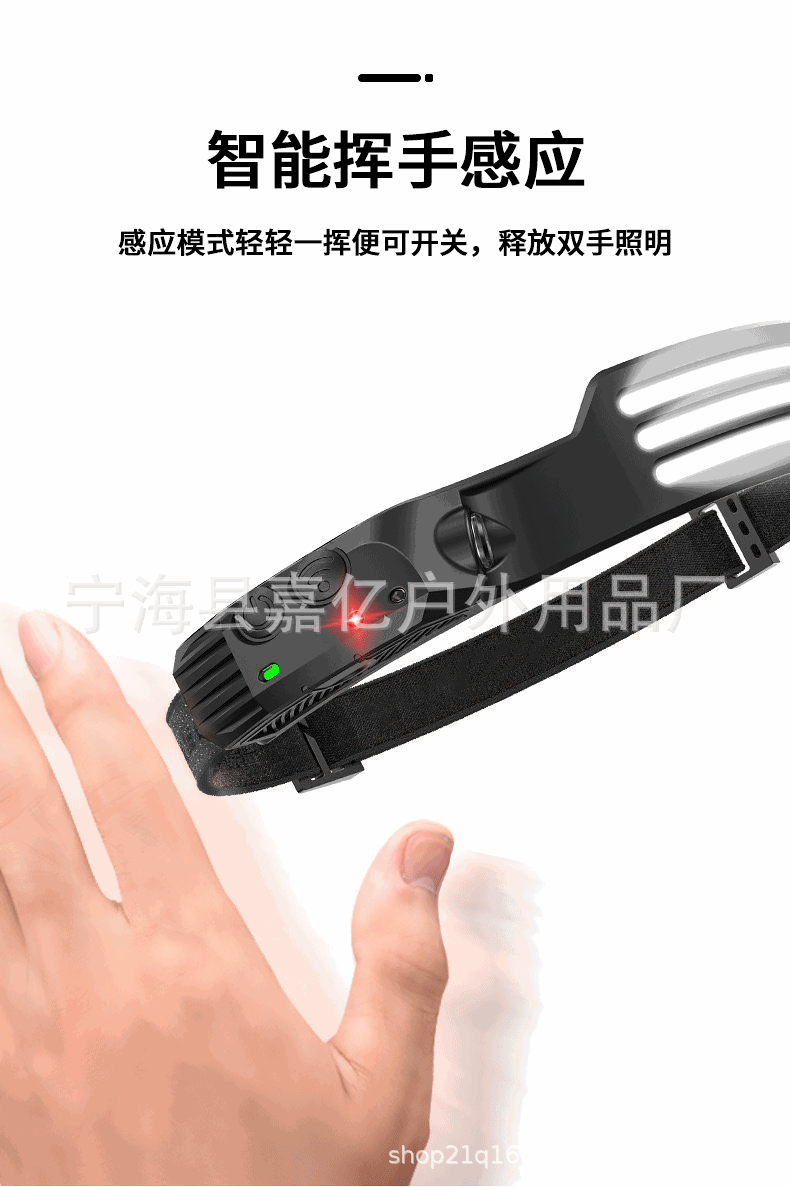 跨境感应头灯COB便携轻硅胶头灯LED双光源跑步头戴式强光手电筒详情6