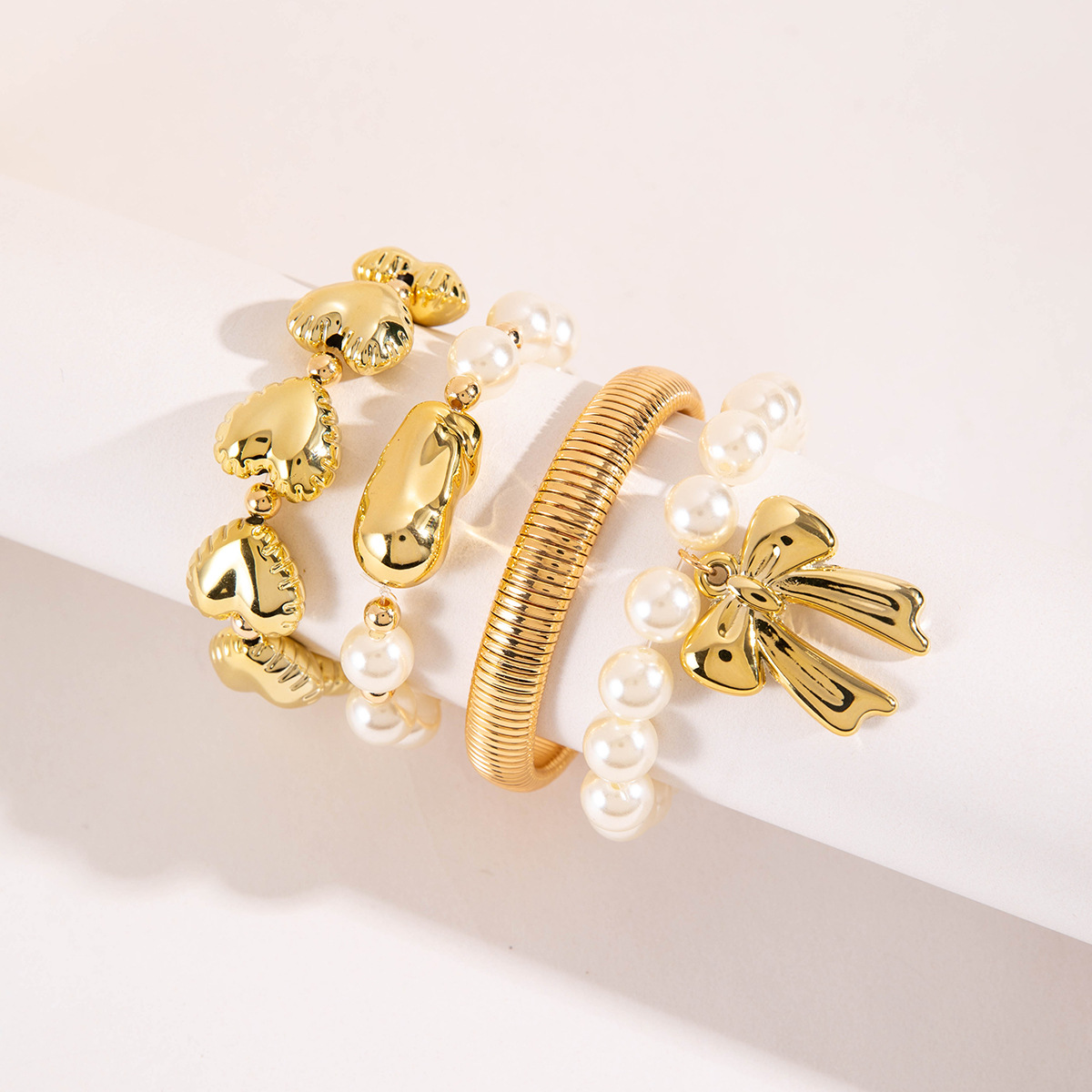 欧美跨境新款多层线条缠绕几何开口手镯套装朋克风波浪形串珠手链详情70