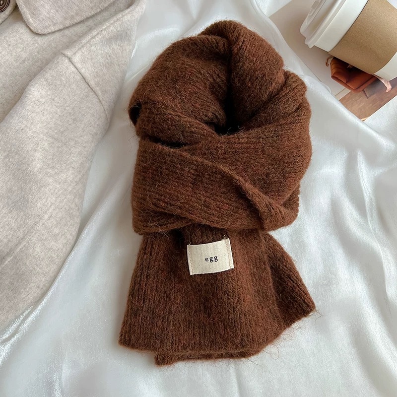 Soft and fluffy egg wool and yarn scarf for women, winter soft and glutinous knitted warm and thick ins student scarf manufacturer pic 14