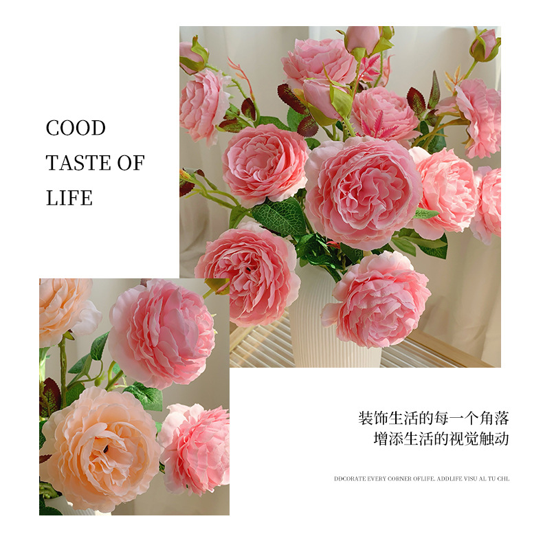 高级感逼真仿真玫瑰花假花绢花洋牡丹花束餐桌摆设客厅婚庆装饰花详情7