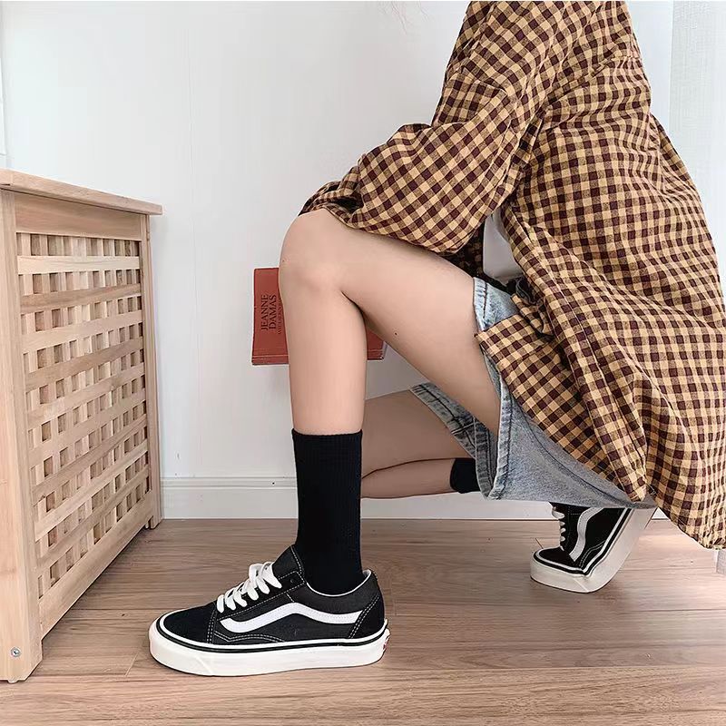 夏季纯色百搭黑白灰男女运动高筒袜简约棉柔长袜子诸暨袜业批发女详情8