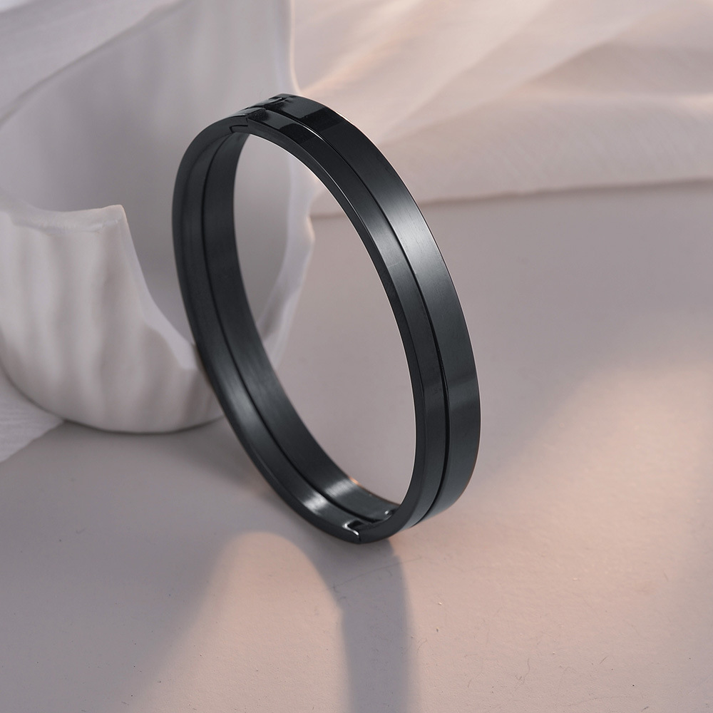 Transfronterizo europeo americano simple brillante hebilla viento frío 4mm6mm ancho chapado en oro pareja brazalete de acero inoxidable pic 11