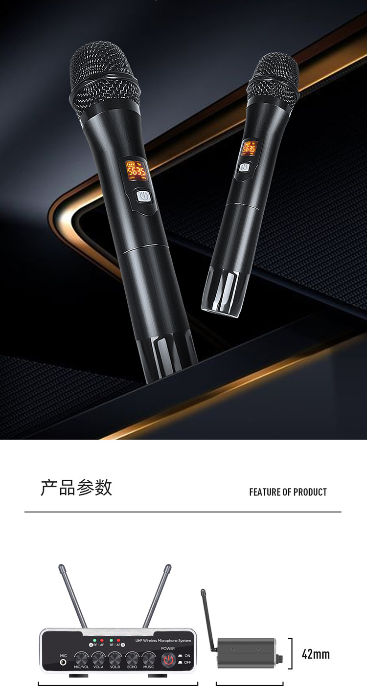 Cross-border private model U-band charging wireless microphone, one-to-two for TV, KTV, mobile phones, computers, singing, dynamic microphone pic 35
