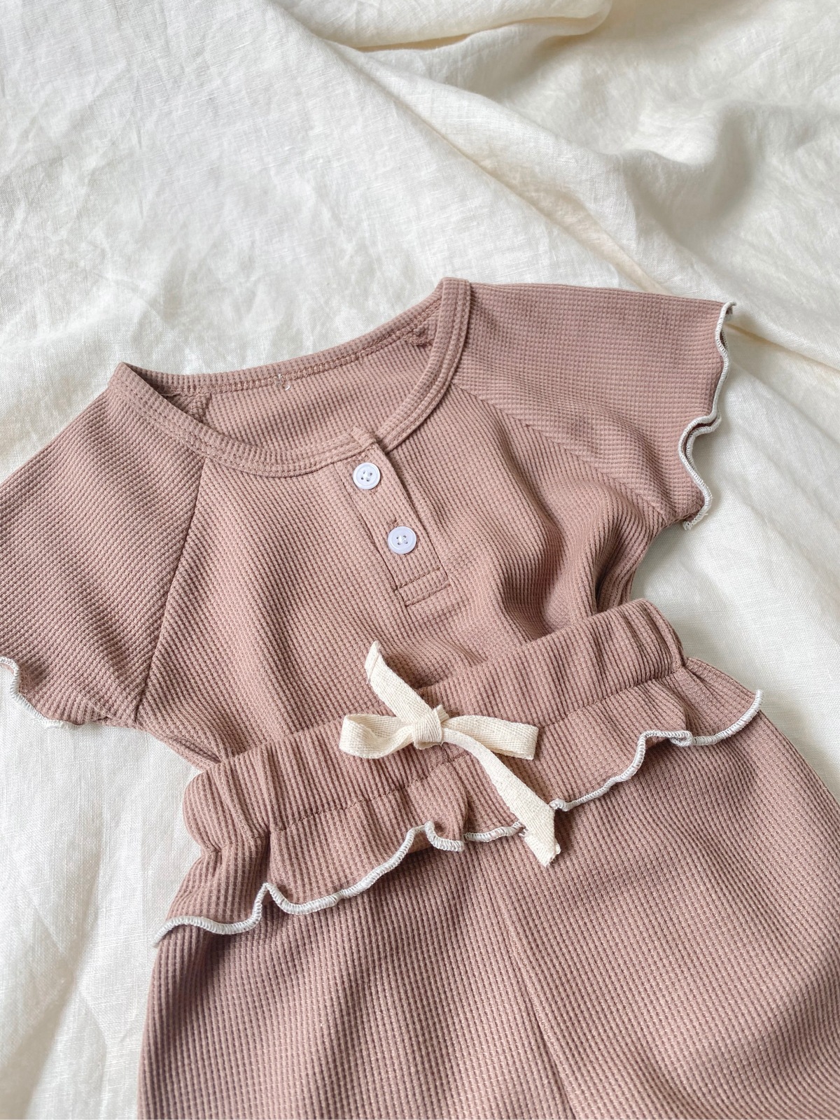 New summer baby Waffle wavy fringed short-sleeved T-shirt + shorts two-piece set for girls pic 21