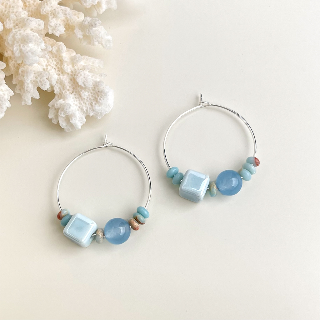 【 Sea Blue Series 】 Summer new original design, handcrafted, fresh and vacation-style blue earrings, factory earrings for women pic 12
