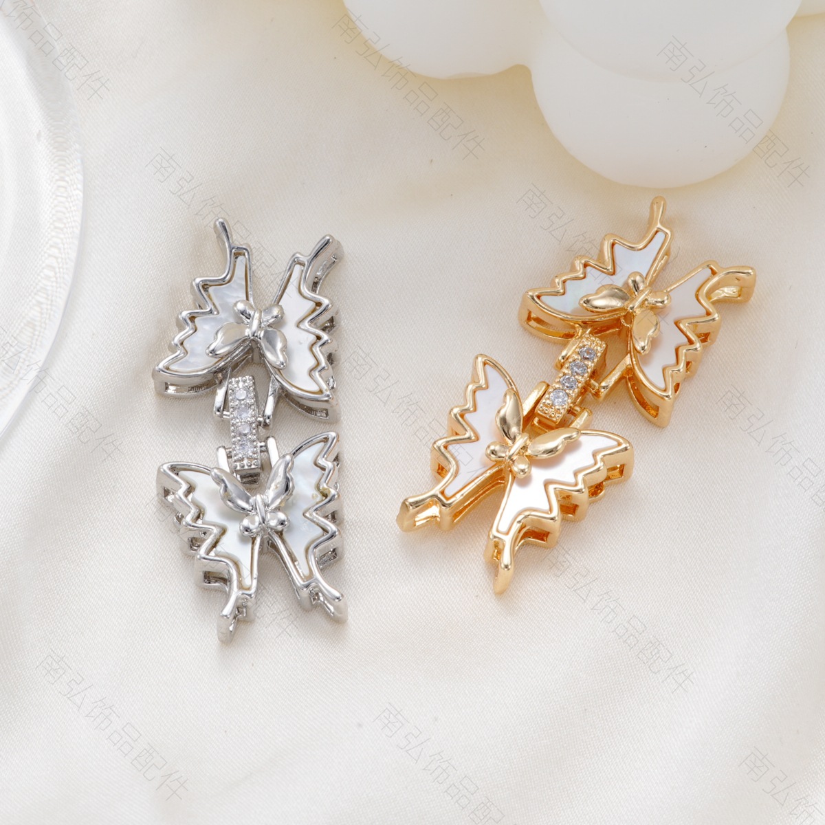 铜镀18k高保色镶白贝蝴蝶对扣珍珠项链扣头高级DIY饰品珠宝配件详情7