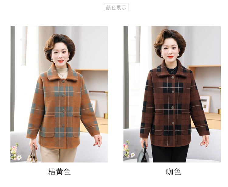 中年妈妈秋装毛呢子外套洋气2024新款中老年女春秋冬时尚格子上衣详情2
