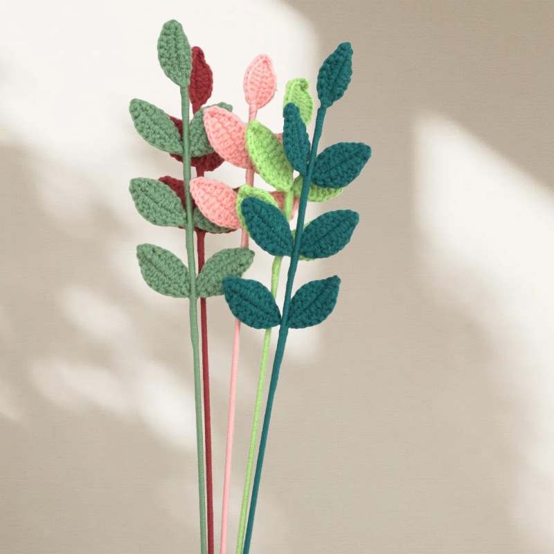 手工钩织花束配饰毛线编织四季叶子圣诞春节装饰批发宠物园艺蕨类植物详情1