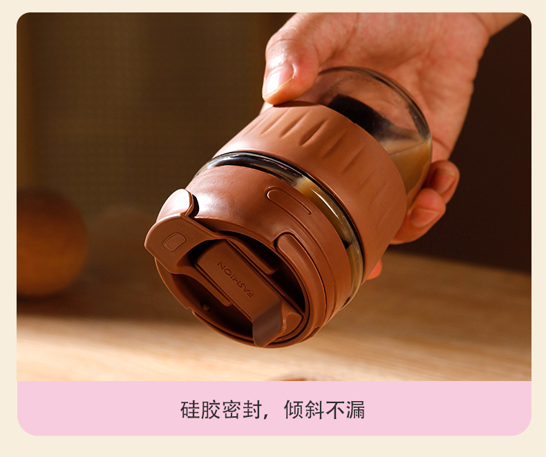 网红玻璃双饮杯高颜值夏季女生咖啡杯子便携可爱随手隔热牛奶水杯详情10