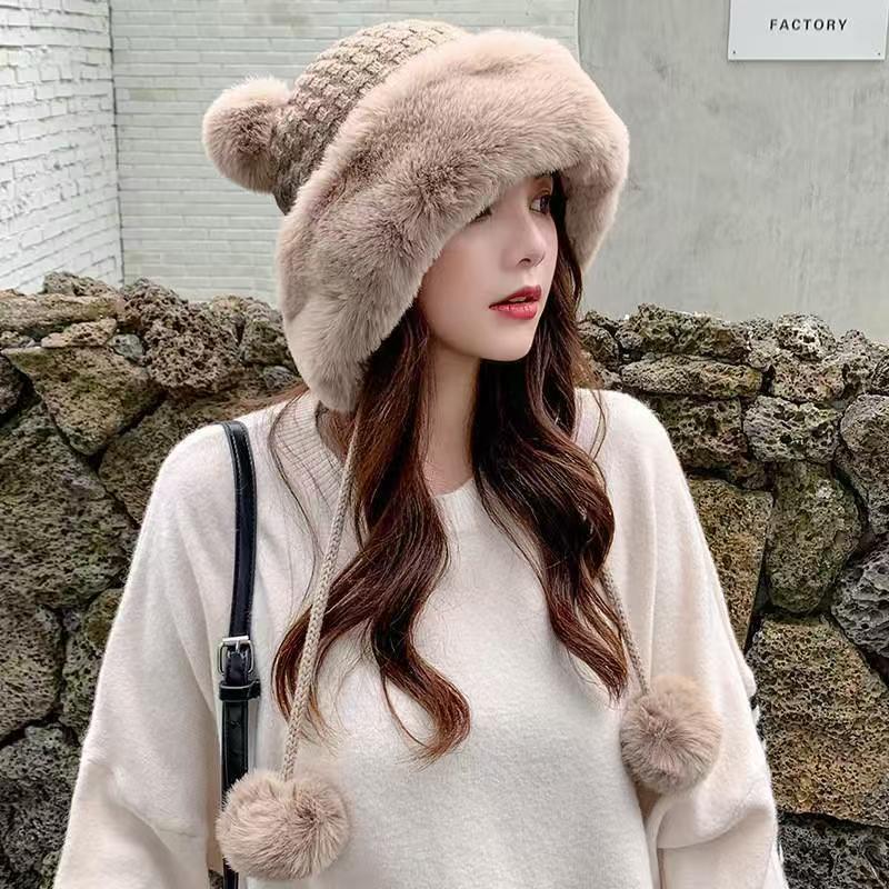 New autumn and winter woolen hats for ladies, cute winter woolen pullover hats, warm and fleece ear-protecting cycling Lei Feng hats pic 4