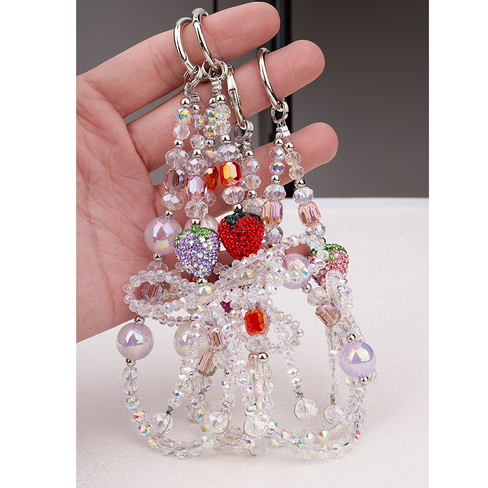 爆闪水钻水晶草莓蝴蝶结手机链带扣钥匙包包串珠挂链手机挂绳挂饰详情11