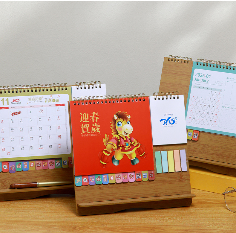 Zhouzhou Calendar 2026 Lucky Wheel Creative Multi-functional Advertising Calendar Wooden Stand Desk Calendar Korean-style Sticky Note Desk Calendar pic 18