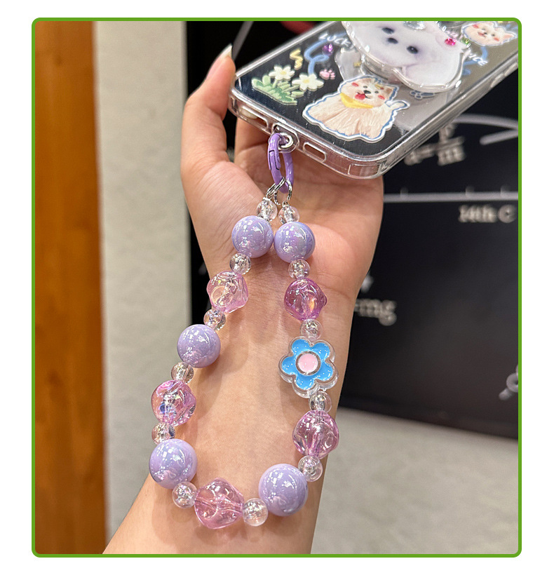 新款彩色花朵手工串珠钥匙链炫彩男女学生书包挂件钥匙扣配件批发详情9