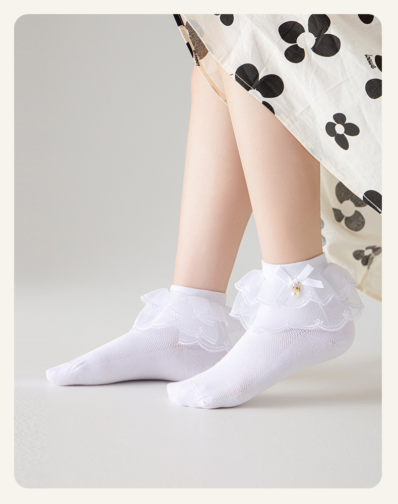 无骨白色蕾丝花边袜女童袜子春夏薄款纯棉儿童舞蹈袜拉丁舞公主袜详情9