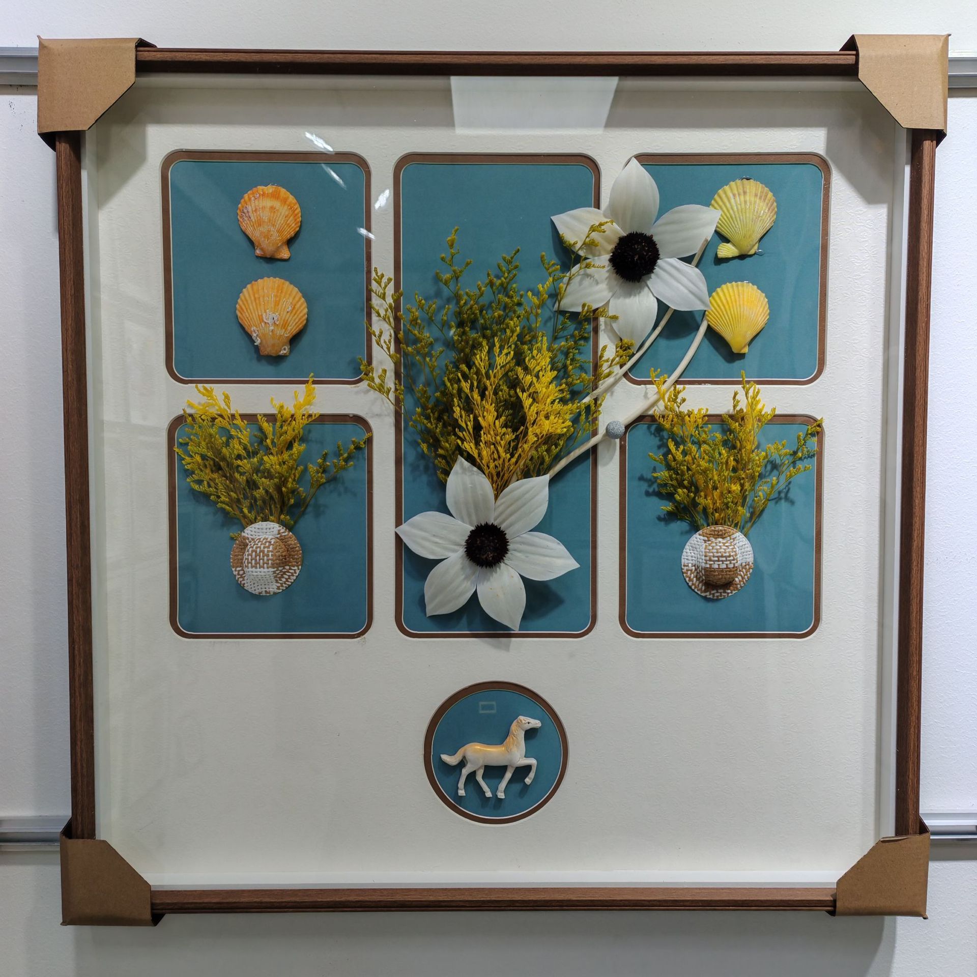 高端奢品永生干花装饰画有框手工贴花客厅餐厅画  罗胜2+1三联画详情7