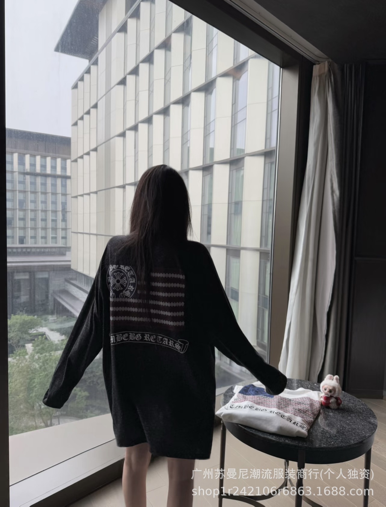 25ss新款Ch克罗伈雪花棉长袖夏季薄款宽松慵懒后背印花T恤女圆领详情9