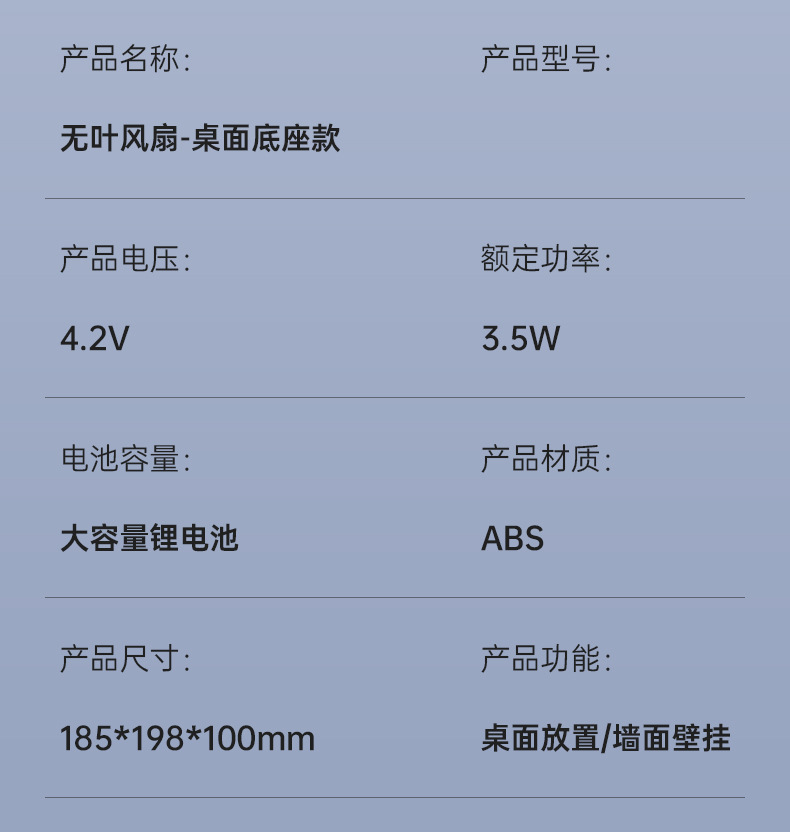 新款无叶风扇桌面风扇家用宿舍usb充电式挂壁电风扇数显循环风扇详情29