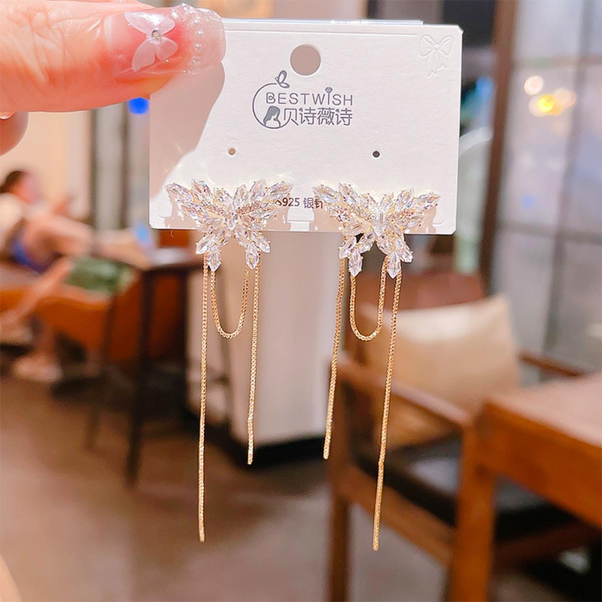 【流苏】精致超仙气质显脸瘦长款锆石耳环 银针韩版高级感耳钉饰详情12