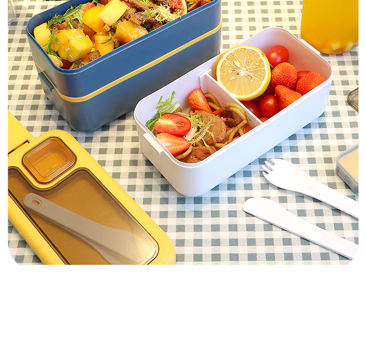 Plastic lunch box, compartments, lunch box, modern and simple food grade, with sauce box, double-layer, microwave-safe pic 12
