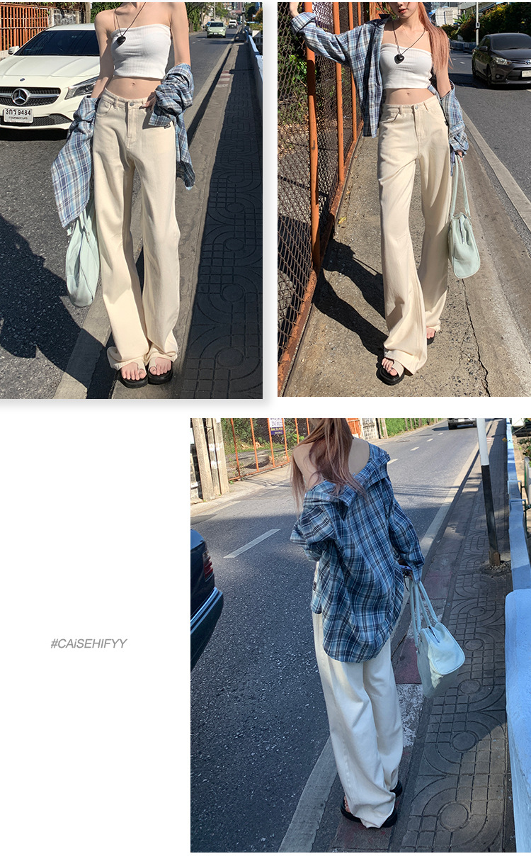 稚橘#刺绣标四色阔腿牛仔裤女高腰宽松显瘦个性时尚百搭拖地长裤详情9