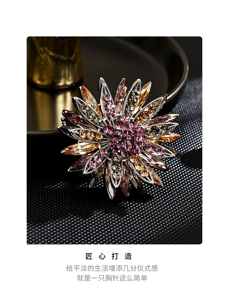 欧美精致重工太阳花胸针镶钻超闪锆石复古植物花卉胸花配饰详情15