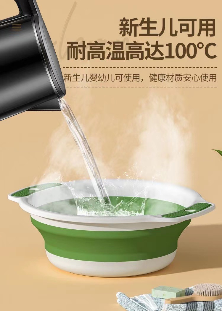 硅胶折叠盆婴儿盆便携式加厚大号洗菜盆塑料学生宿舍家用洗脸盆详情7