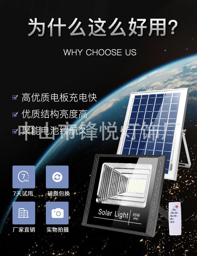 太阳能灯家用户外庭院灯新农村led大功率投光灯超亮防水详情4