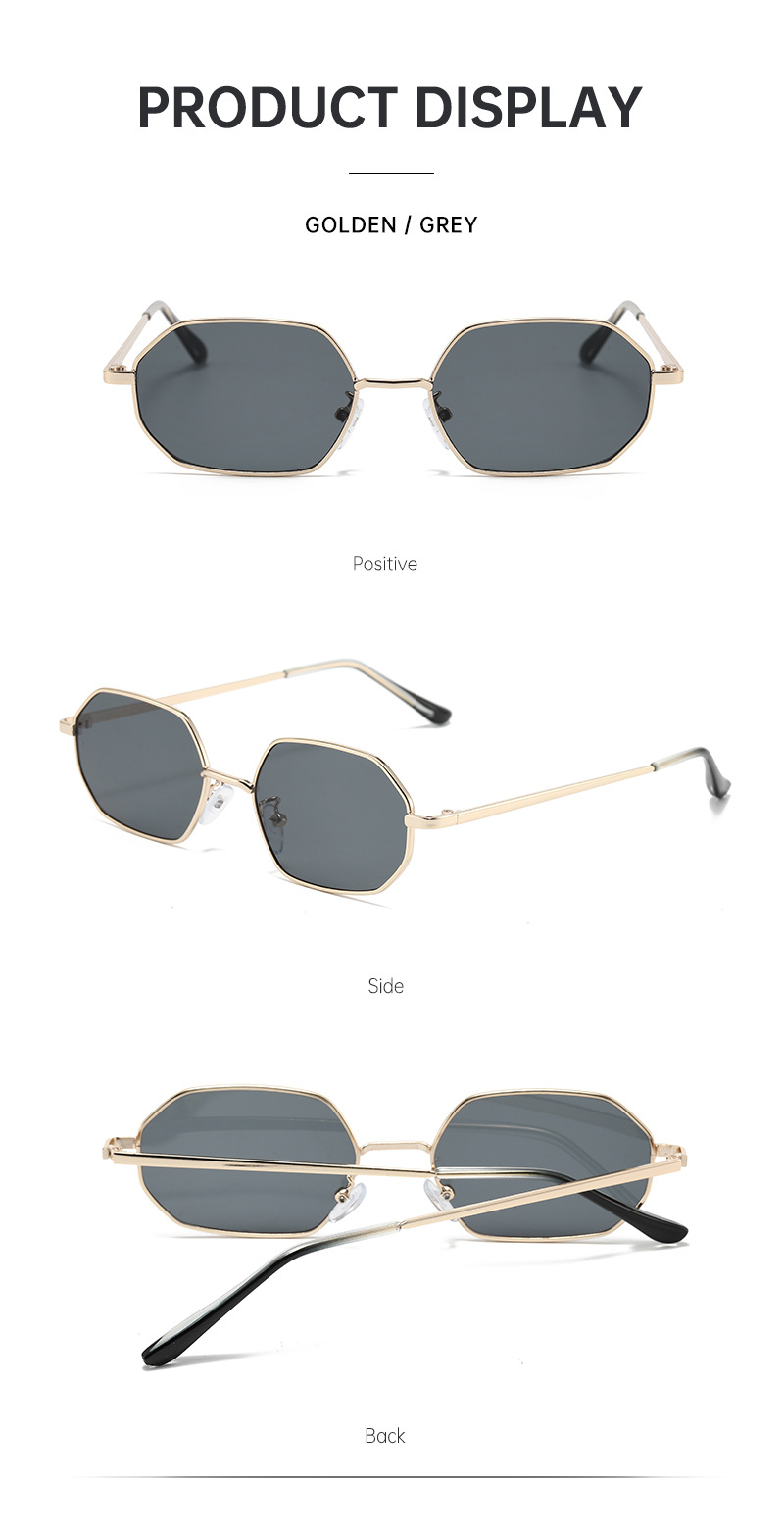 Polygonal metal small-framed sunglasses for both men and women, with a high-end retro look. They are suitable for street photography on the beach and offer UV protection pic 10